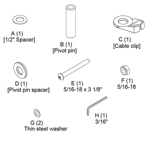 KRA241S - Chief - Kontour KX K1 K2 Hardware Kit Silver