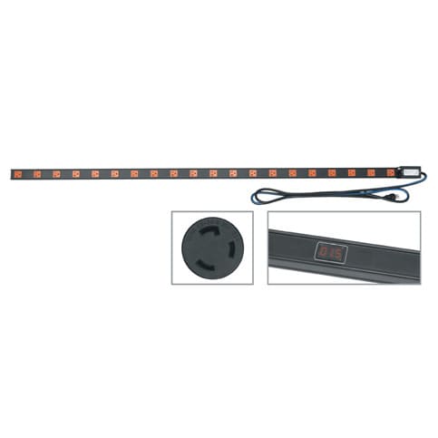PDT Low Profile Vertical Power Strip with TwistLock Plug, 20 Outlet, 20A with Local Meter