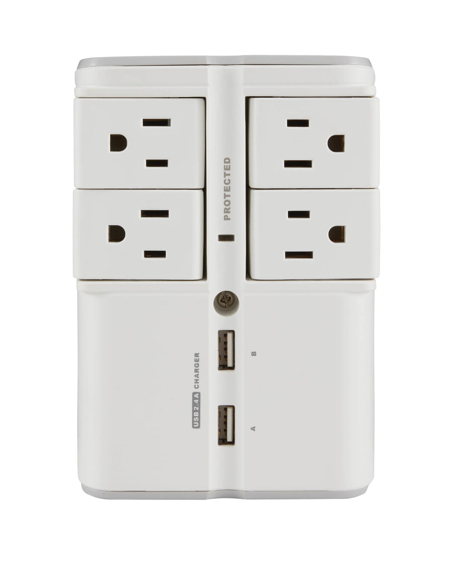On-Wall Surge Protector with 4 rotating outlets and 2 USB ports