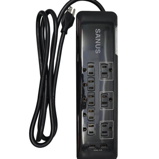 SA-PS82-B1 - Sanus - Surge Protected Power Strip with 8 outlets and 2 USB ports
