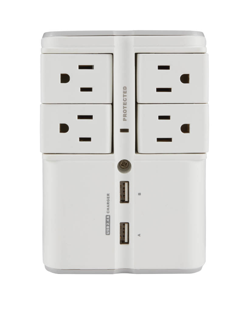 SA-OWSP42-W1 - Sanus - OnWall Surge Protector with 4 rotating outlets and 2 USB ports