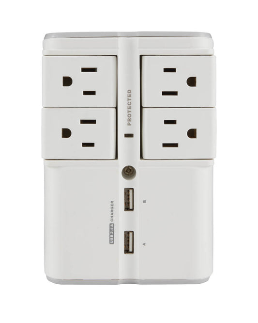 SA-OWSP42-W1 - Sanus - OnWall Surge Protector with 4 rotating outlets and 2 USB ports