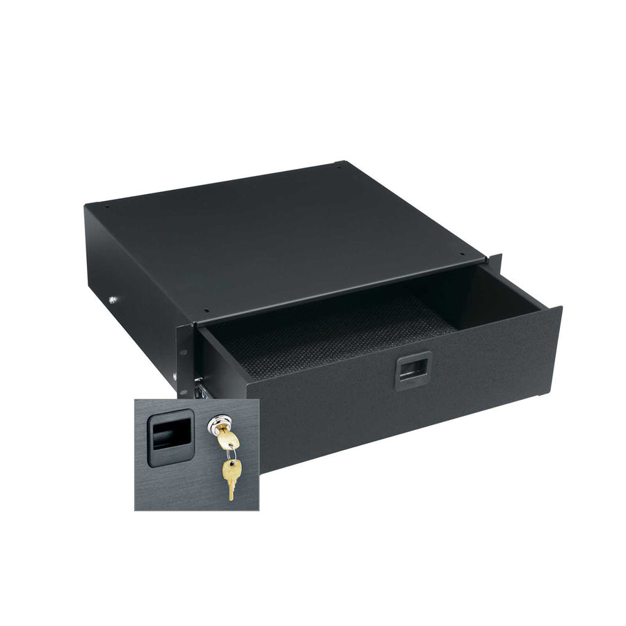 3 RU Rackmount Drawer, Textured Face with Lock