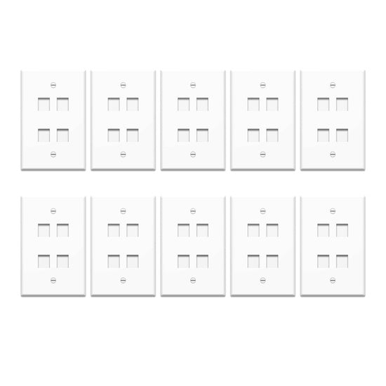 1-Gang 4-Port Keystone Wall Plate in White - 10 Pack
