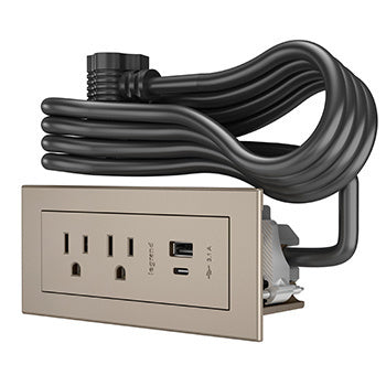 RDZCNI10 radiant® Furniture Power Center 2OL with 2 USB-A and USB-C Charging Ports 10 ft in Nickel