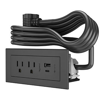 RDZCBK10 radiant® Furniture Power Center 2OL with 2 USB-A and USB-C Charging Ports 10 ft in Black