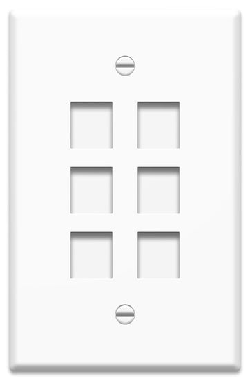 1-Gang 6-Port Oversized Wall Plate in White