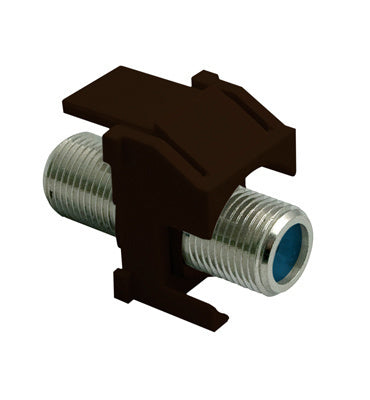 Recessed Nickel Self-Terminating F-Connector Keystone Insert in Brown