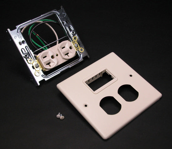 V4047WM 4047 Two Gang Cover One Duplex Receptacle Installed Activate Mini Adapter in Ivory